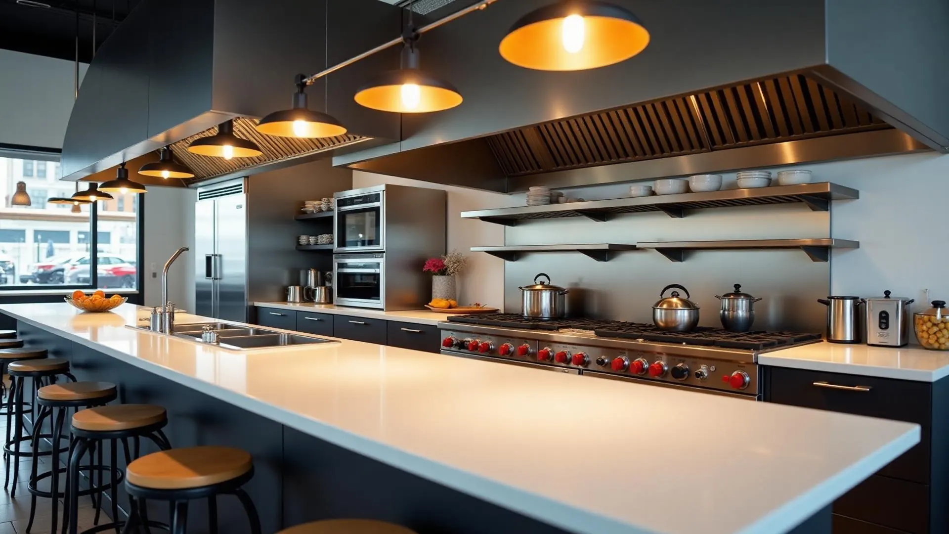 Finished stone surfaces in a commercial interior