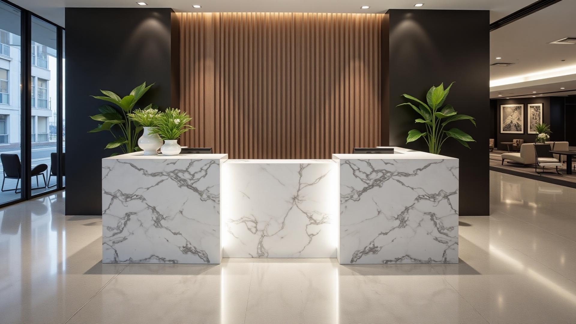 White quartzite commercial reception desk in Bonita Springs FL by HB Marble and Granite