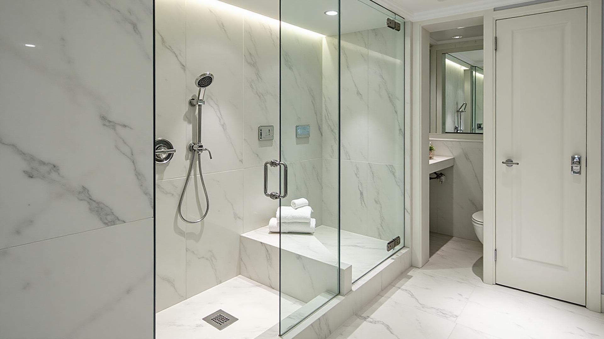 Carrara marble luxury shower installation in Estero FL by HB Marble and Granite