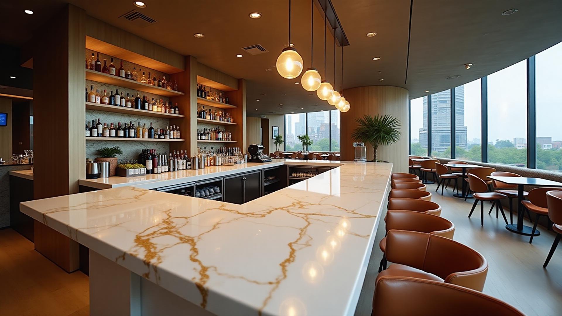 Calacatta Gold marble restaurant bar in downtown Fort Myers by HB Marble and Granite