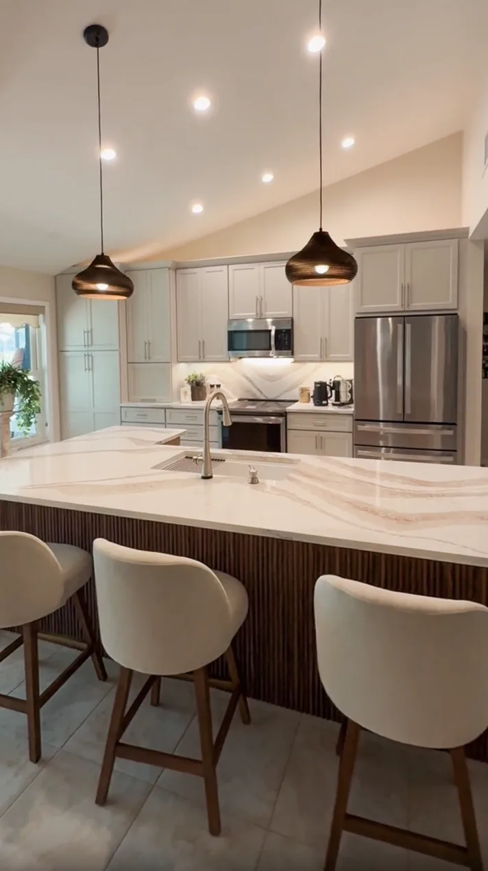 Close-up still frame of natural stone veining on an HB Marble & Granite slab