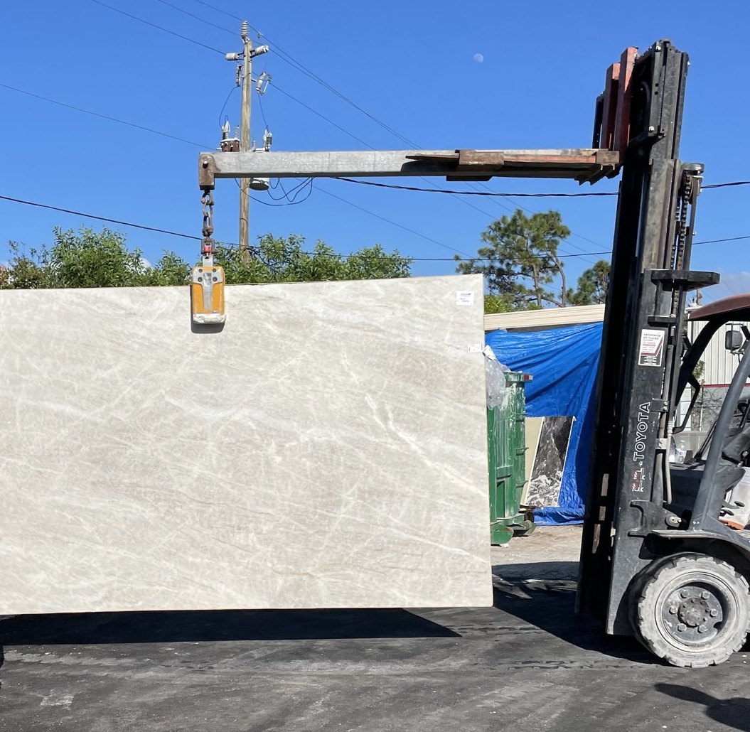 A slab moved by forklift in the HB yard